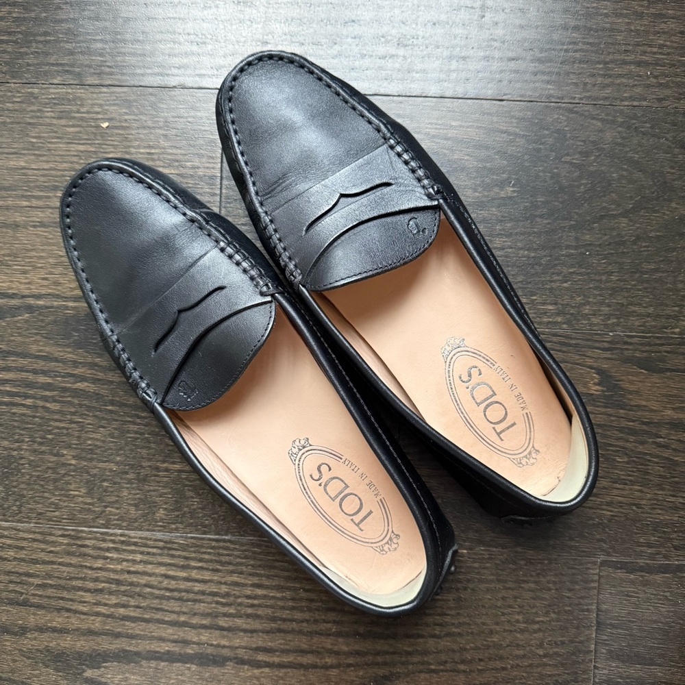 Tod's Black Leather Penny Loafers